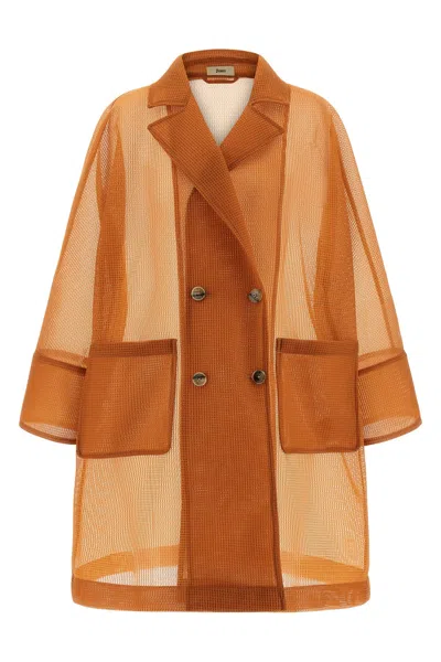 Herno Sheer Trench Coat Double Breasted Design In Brown