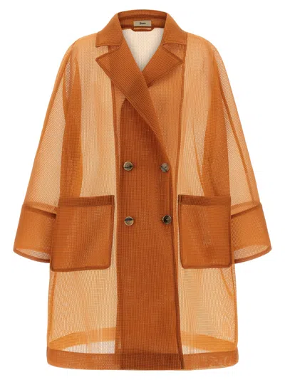 Herno Sheer Trench Coat Double Breasted Design In Brown