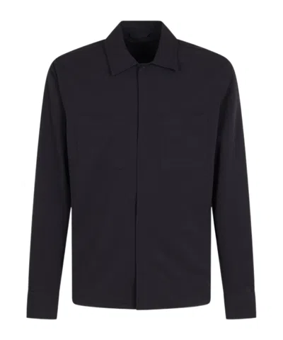 Herno Wool-blend Minimalist Single Pocket Casual Shirt In Black