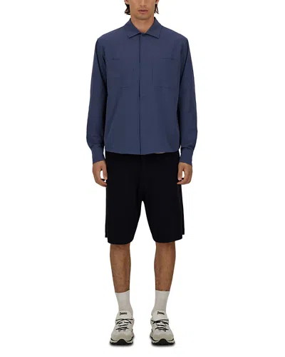 Herno Seersucker Shirt Jacket With Chest Pockets In Blue