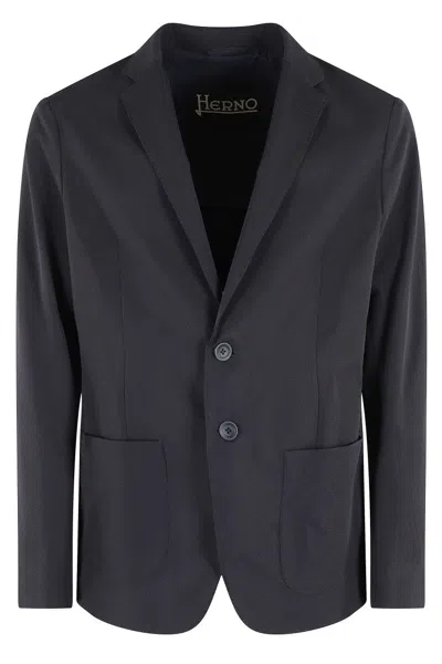 HERNO SEERSUCKER TECHNICAL STRETCH JACKET WITH CLASSIC NOTCHED COLLAR