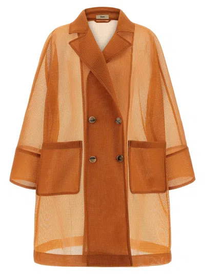 Herno Sheer Trench Coat Double Breasted Design In Brown