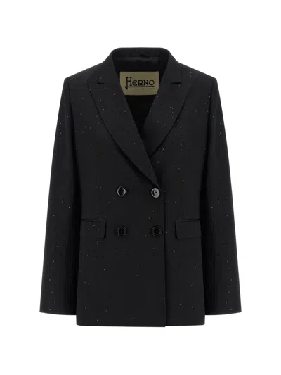 Herno Micro Sequin Double-breasted Blazer In Black