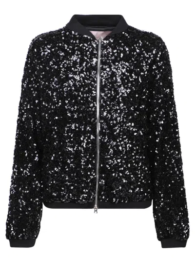 HERNO HERNO SEQUIN-EMBELLISHED BOMBER JACKET WITH RIBBED DETAILS