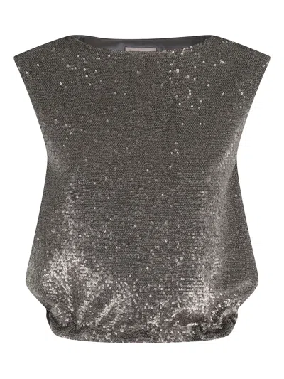 HERNO SEQUIN-EMBELLISHED DRAWSTRING TOP