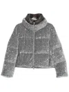 Herno Quilted Velvet Paillettes Puffer Jacket In Gray