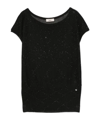 Herno Sequin Embellished Short-sleeved Jumper In Black