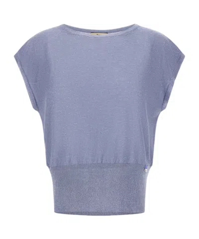 Herno Sequin Embellished Short-sleeved Jumper In Blue