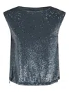 Herno Sleeveless Top With All-over Sequin Fabric In Blue
