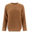 Herno Sequined Brown Knit Sweater With V-neckline In Brown