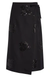 Herno Sequin Embroidered Flannel Wrap Skirt In Black