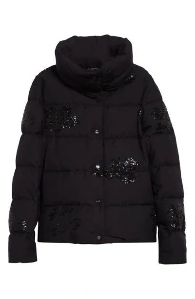 Herno Sequin Flannel Down Puffer Jacket In Black