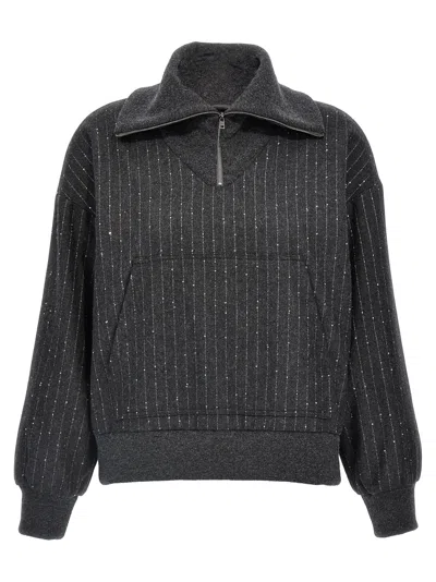 Herno Sequin Half-zip Sweatshirt Gray