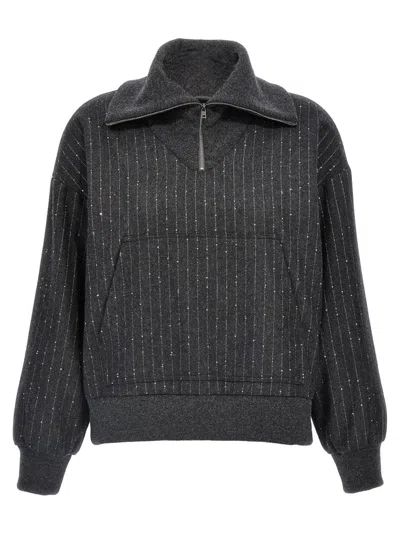 HERNO SEQUIN HALF-ZIP SWEATSHIRT