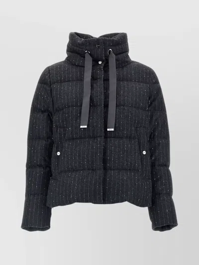 Herno Sequin Pinstripe Down Jacket In Grey