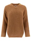 Herno Sequined Brown Knit Sweater With V-neckline In Brown