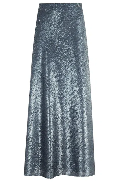 HERNO SEQUINED LONG SKIRT WITH ELASTIC WAISTBAND