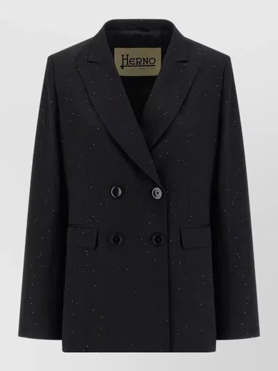 Herno Sequined Tailored Blazer Double Breasted Design In Black