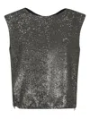 Herno Sequined Tulle Top With Boat Neck And Adjustable Drawstrings In Multi