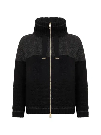 Herno Sequin-embellished Funnel-neck Cardigan In Black