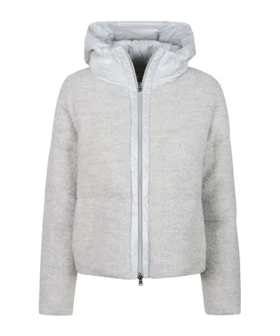 Herno Sequin-embellished Hooded Padded Jacket In Gray
