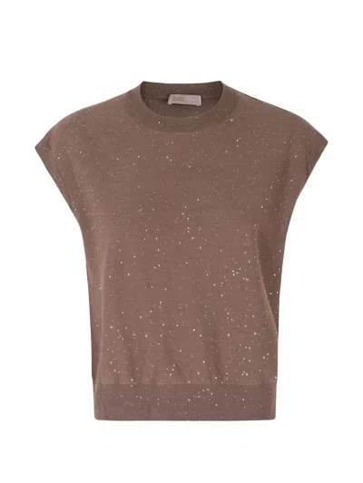 Herno Sequin-embellished Knitted Top In Brown