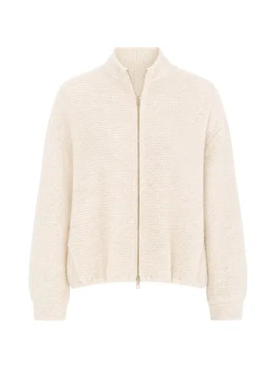 Herno Sequin-embellished Ribbed-knit Bomber Jacket In Neutral