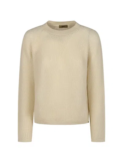Herno Sequin-embellished Ribbed-knit Sweater In Neutral