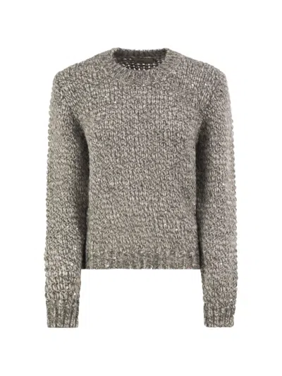 Herno Sequin-embellished Textured-knit Sweater In Gray