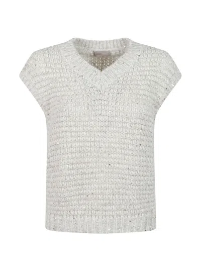 Herno Sequin-embellished V-neck Sweater In White