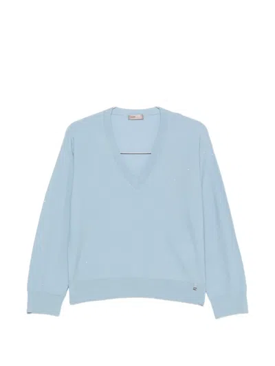 Herno Sequin-embellished V-neck Sweater In Blue
