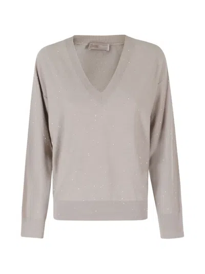 Herno Sequin-embellished V-neck Sweater In Gray