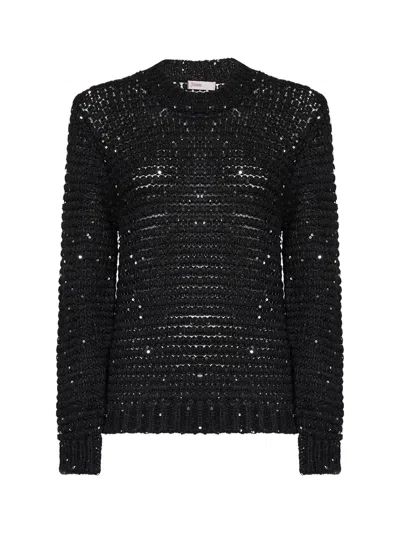 Herno Resort Sequin-embroidery Openwork Sweater In Black