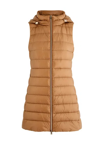 Herno Serena Quilted Hooded Shell Gilet In Camel