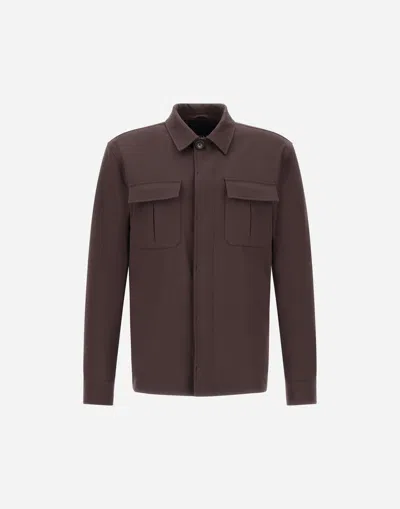 Herno Shacket In Cotton Gabardine Stretch In Brown