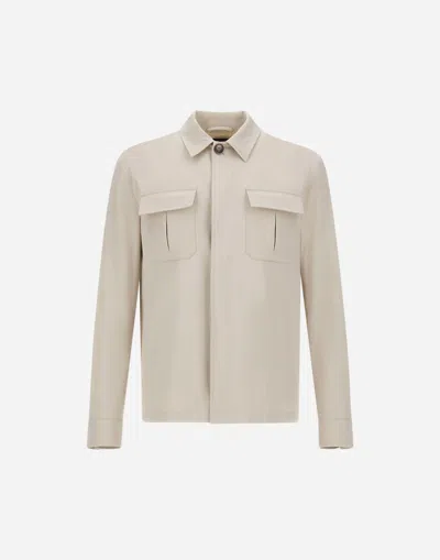 Herno Shacket In Cotton Gabardine Stretch In Gray