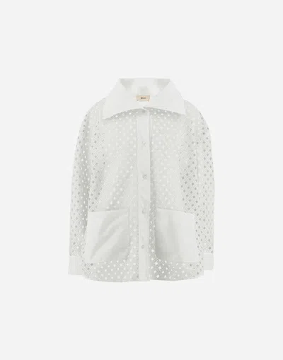Herno Shacket In Crochet Lace And New Techno Taffeta In White