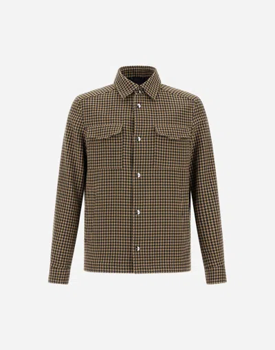 Herno Shacket In Houndstooth Wool And Cotton In Brown