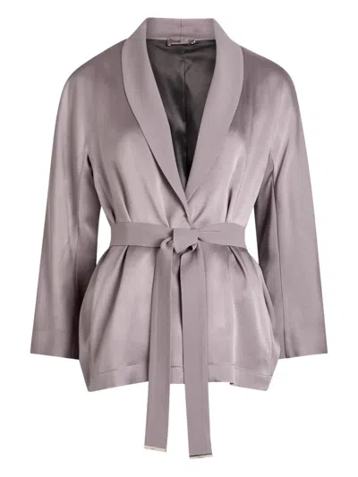 Herno Shawl-collar Belted Jacket In Gray