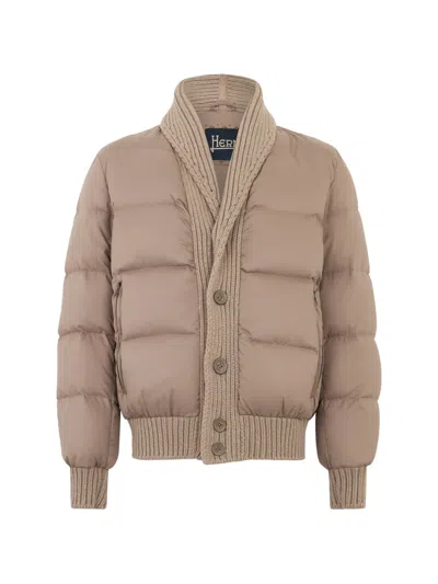 Herno Shawl-collar Padded Jacket In Brown