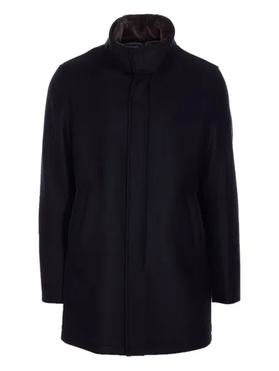 HERNO SHEARLING-COLLAR ZIP-UP COAT