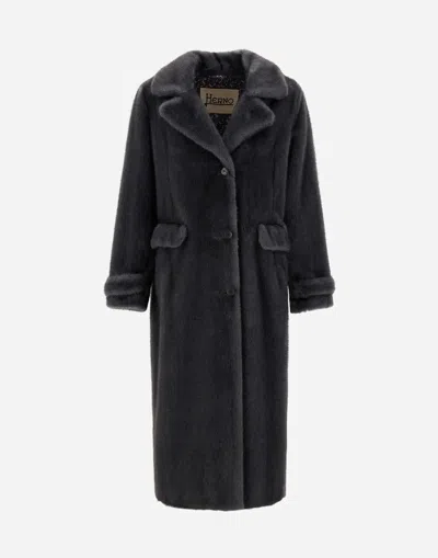 Herno Shearling Effect Coat In Black