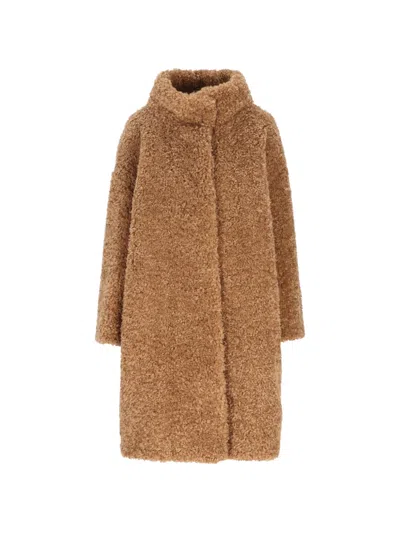 Herno Shearling-texture Single-breasted Coat In Brown