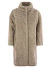 Herno Luxurious Faux Sheepskin Oversize Jacket In Beige