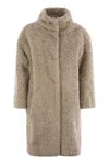 Herno Luxurious Faux Sheepskin Oversize Jacket In Beige