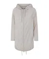 Herno Stretch Maxi Bomber With Hood And Drawstring Hem In Gray