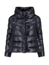 Herno Shiny Black Puffer Jacket With High Collar In Blue