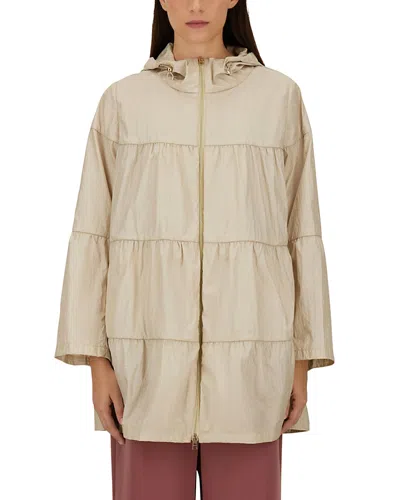 Herno Shiny Crinkled Tiered Hooded Coat In Blue