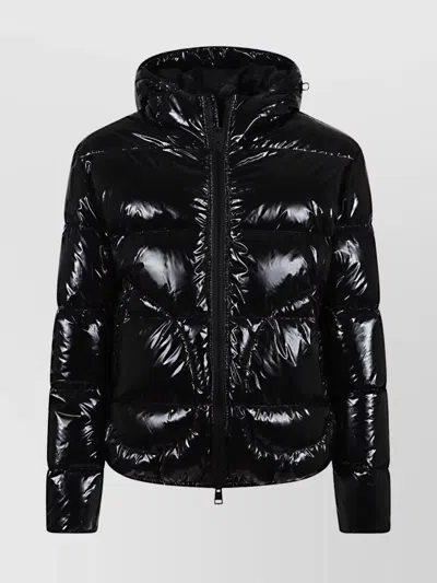 Herno Shiny Lacquer Bomber Jacket With Quilted Texture In Black