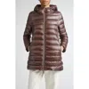 Herno Shiny Nylon Hooded Down Puffer Jacket In Brown